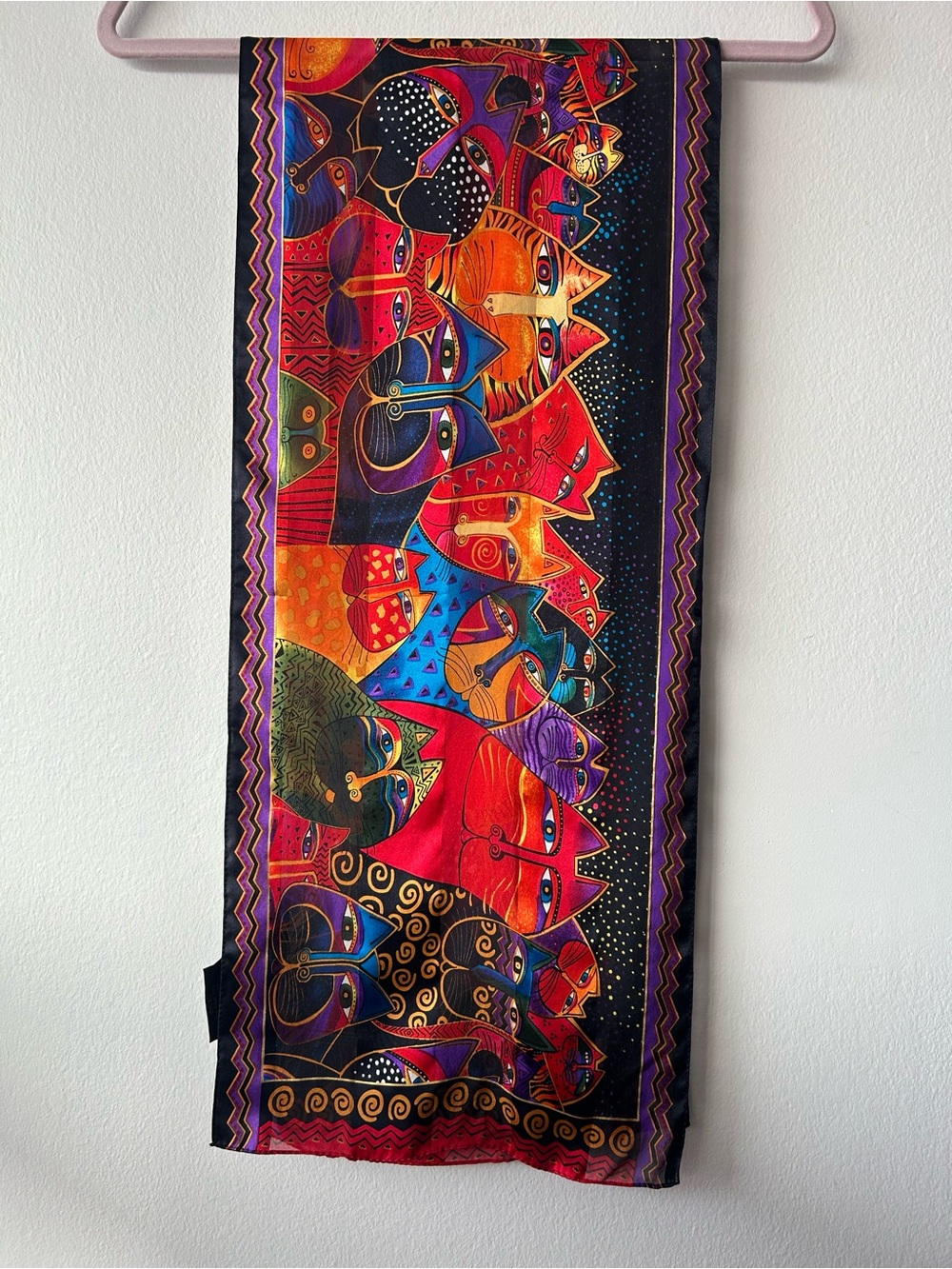 Laurel Burch Vibrant Multi-Color Cat Art Silk scarf